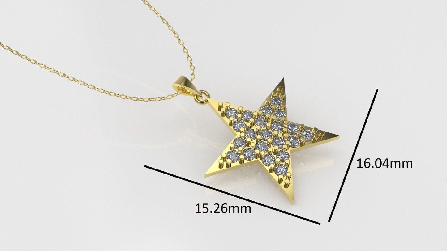 14K Gold Pendant with 21 Diamonds, STT: Prong, Only Pendant, Star Style