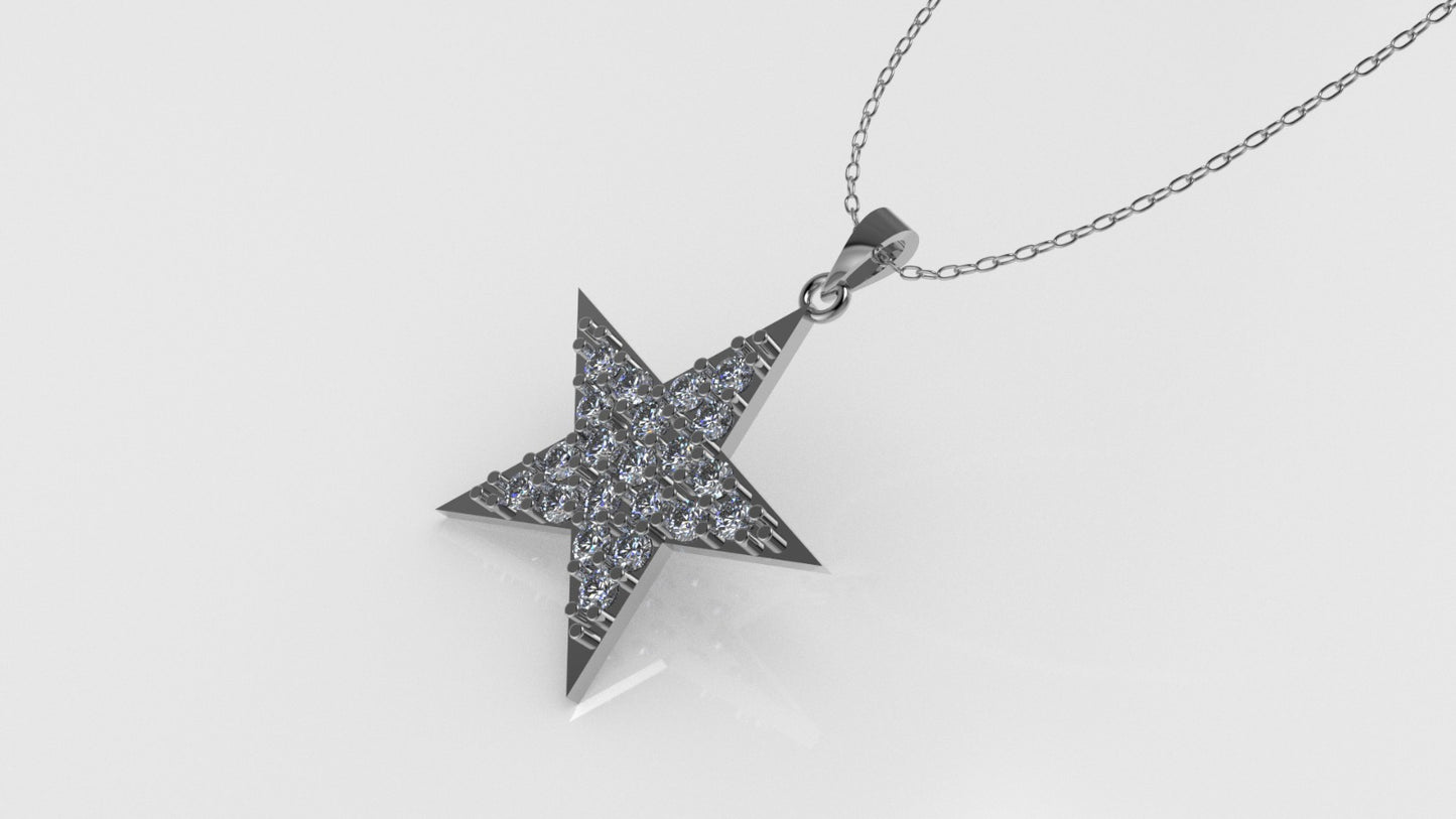 14K Gold Pendant with 21 Diamonds, STT: Prong, Only Pendant, Star Style