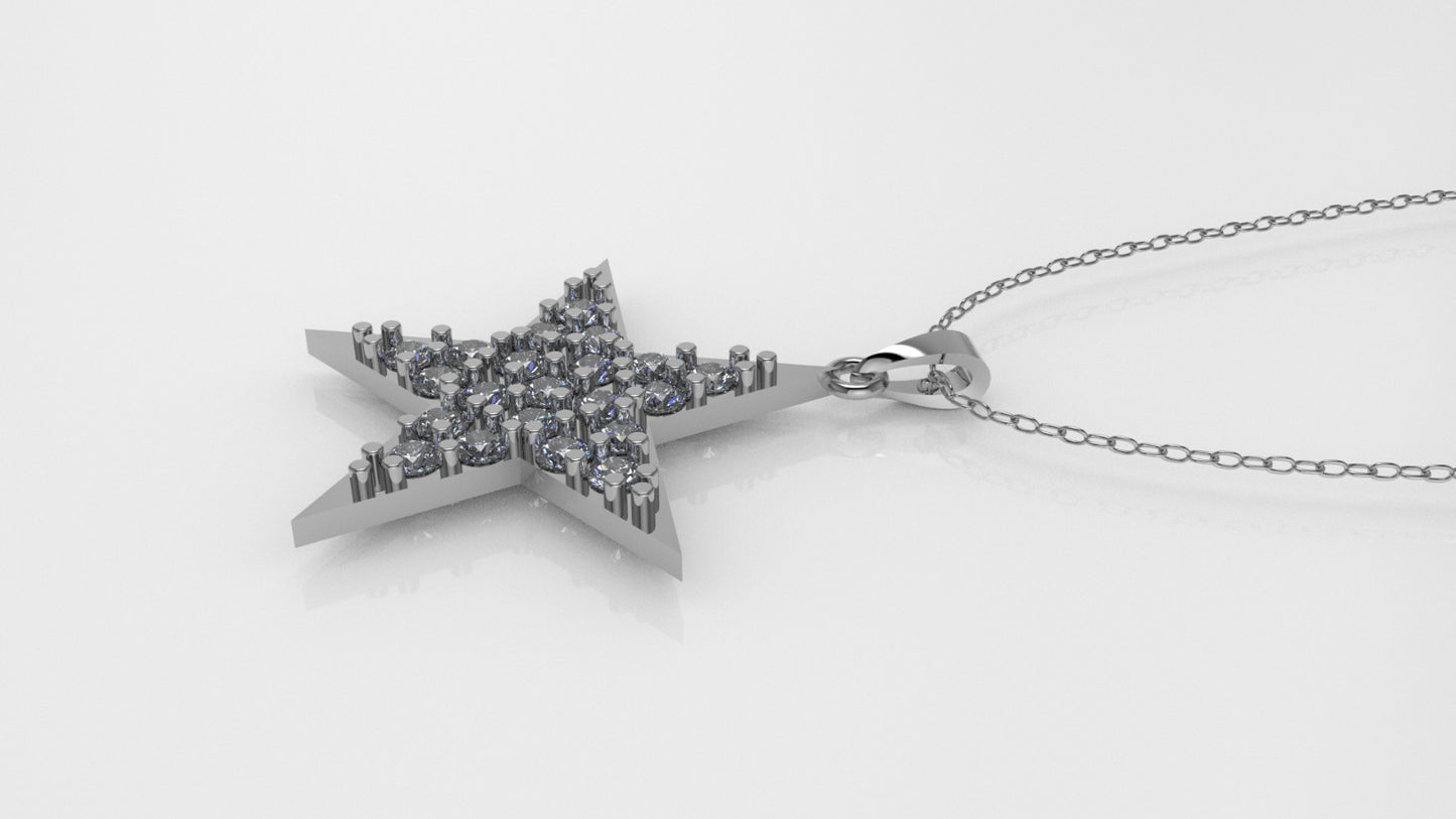 14K Gold Pendant with 21 Diamonds, STT: Prong, Only Pendant, Star Style