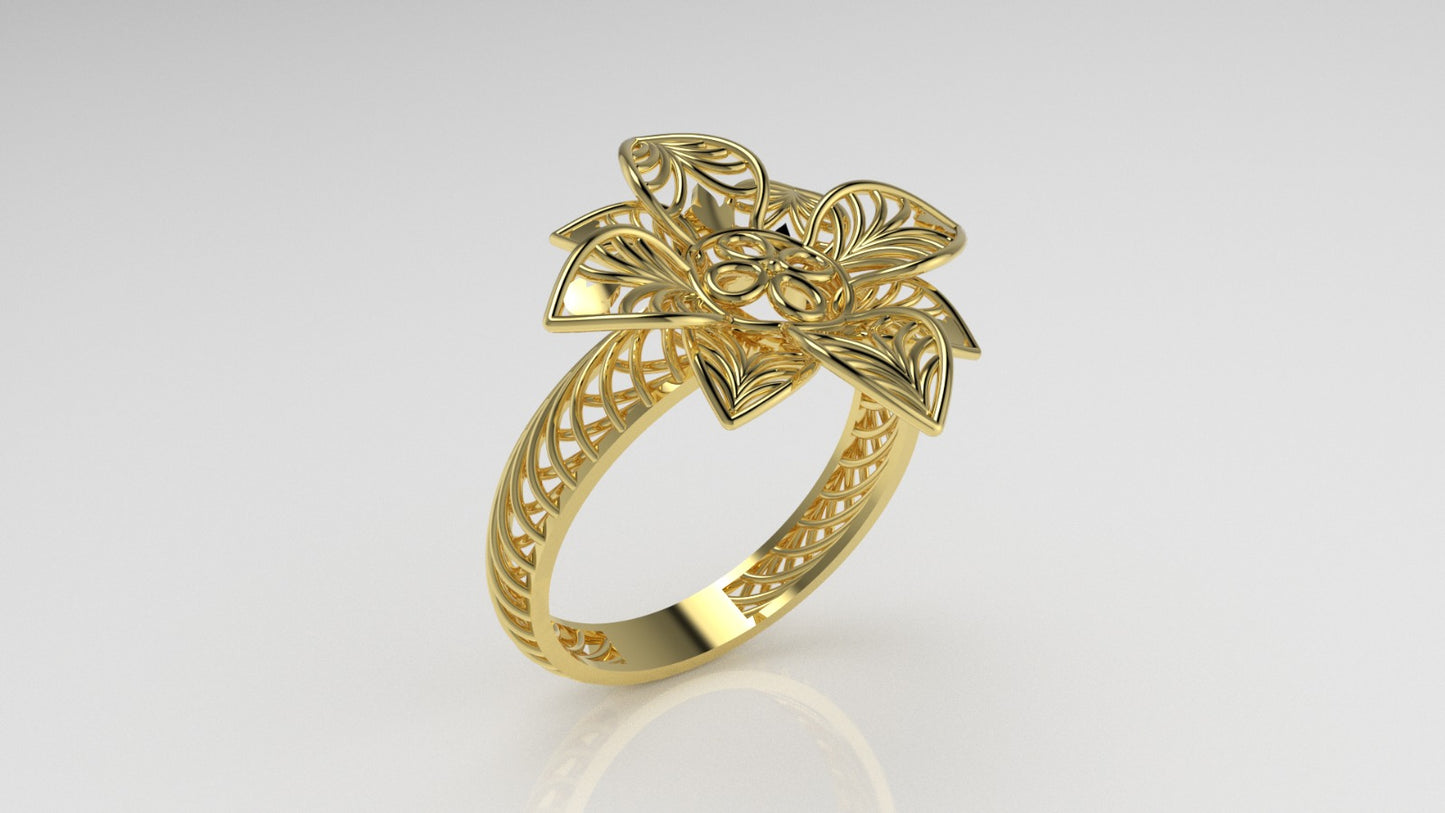 14K Gold Ring, Flower Style