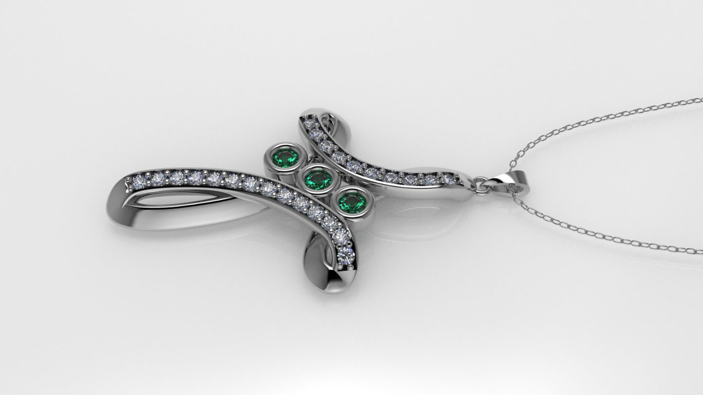 14K Gold Pendant with 27 Stones, STT: Prong and Bezel, Only Pendant, Cross Style, Cut Chanel