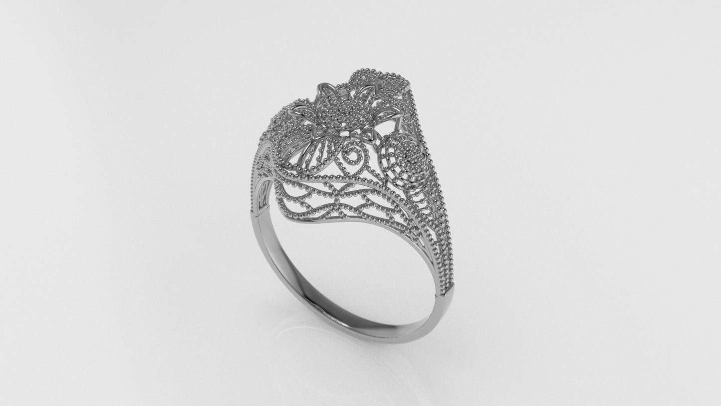 14K Gold Ring with Filigree, Flower Style