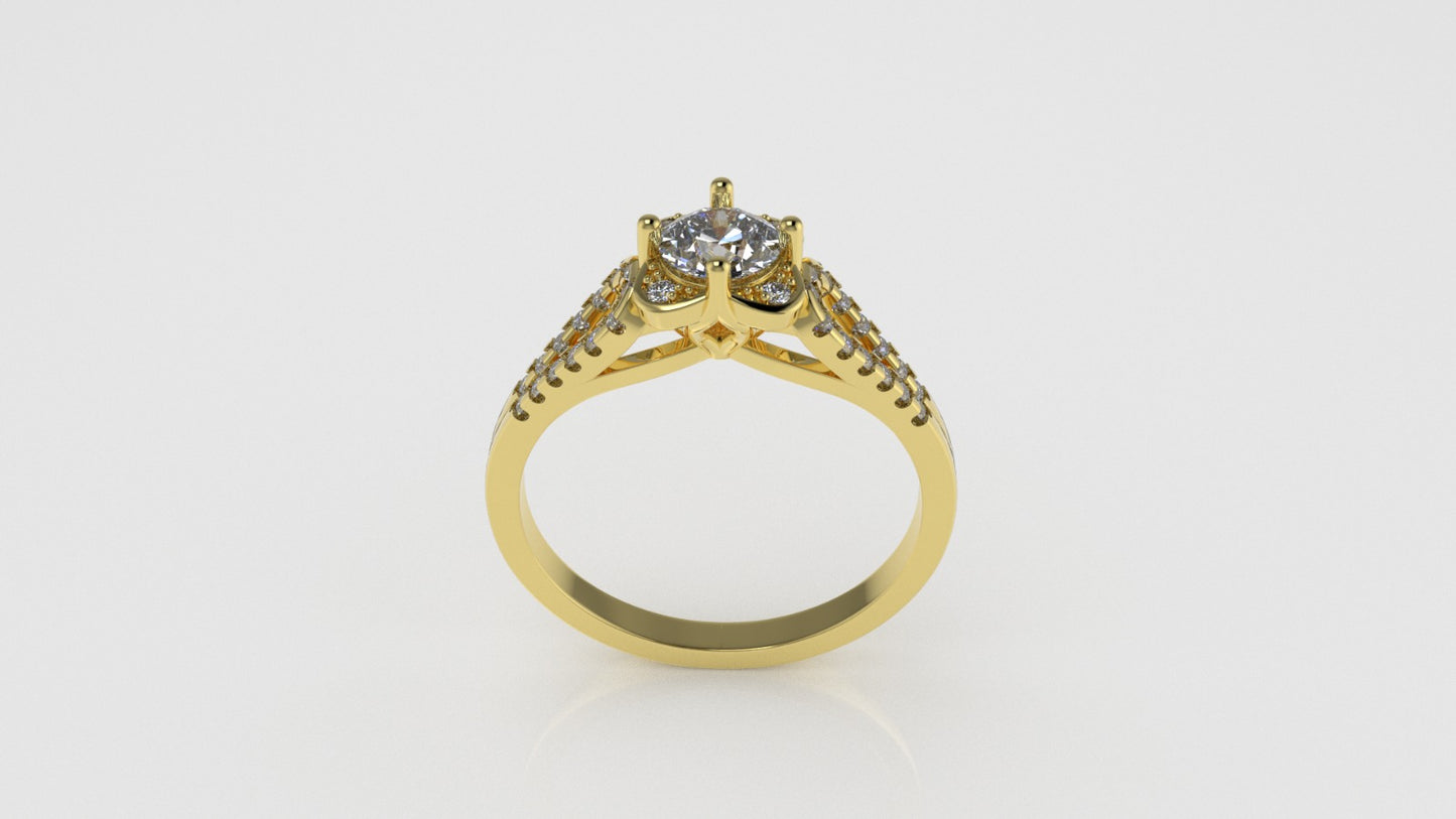 14K Gold Ring with 33 Diamonds, STT: 4-Prong and Cut Chanel