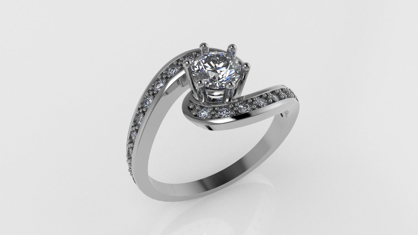 14K Gold Ring with 21 Diamonds, STT: 6-Prong and Cut Chanel