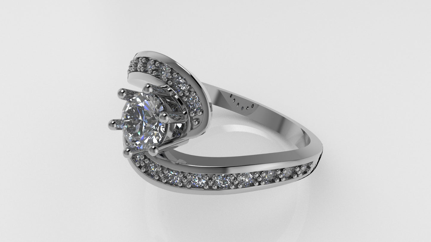 14K Gold Ring with 21 Diamonds, STT: 6-Prong and Cut Chanel