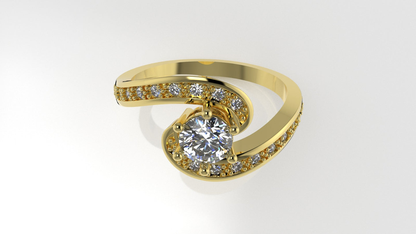14K Gold Ring with 21 Diamonds, STT: 6-Prong and Cut Chanel