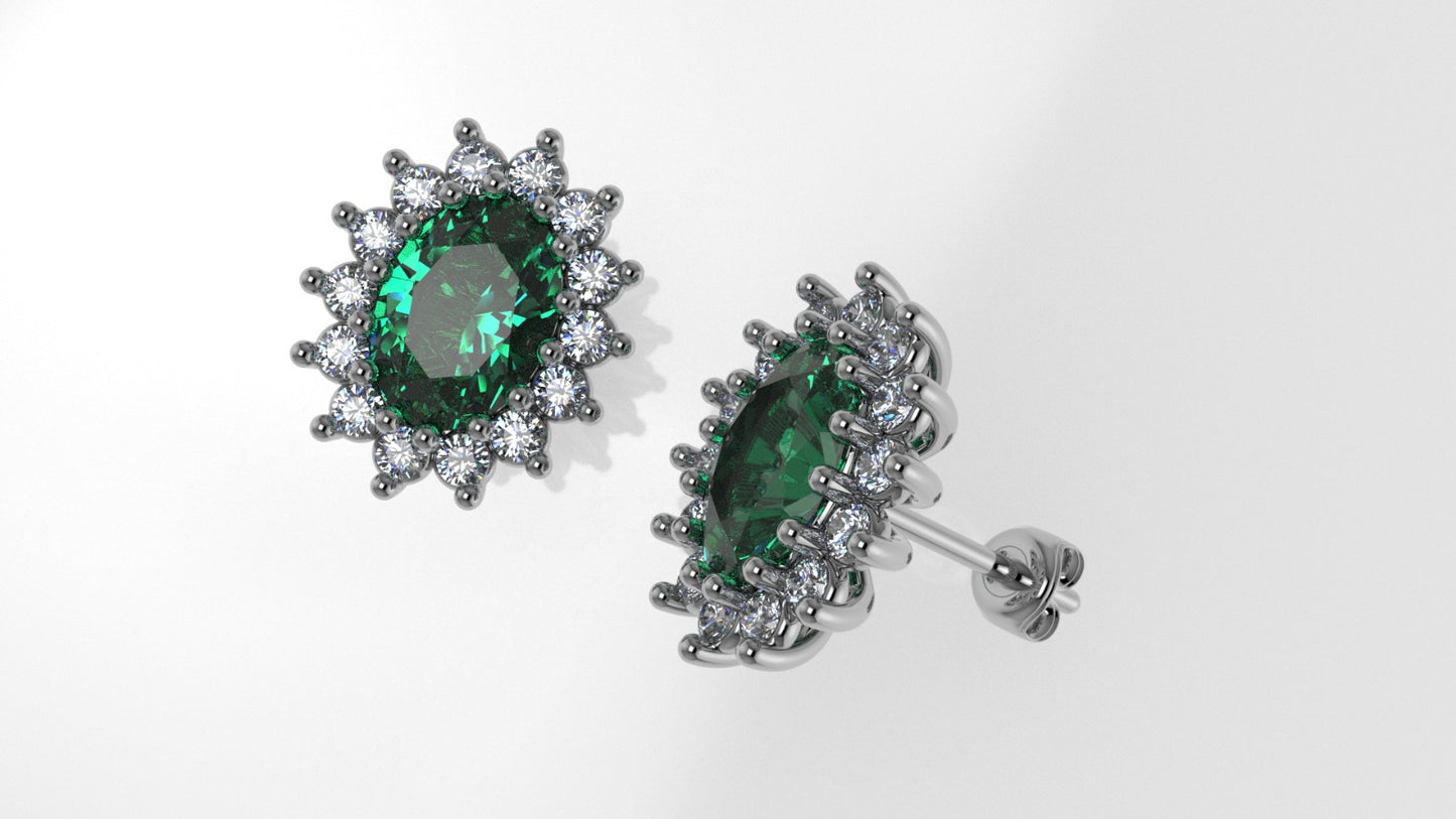 14K Gold Earrings with 30 Stones, "STT: 3-Prongs", Push Back