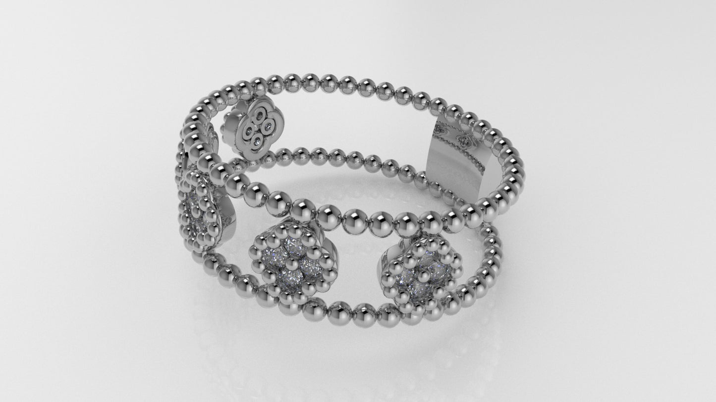 14K Gold Ring with 20 Diamonds, STT: Prong and Bezel, Filigree, 5 Clover