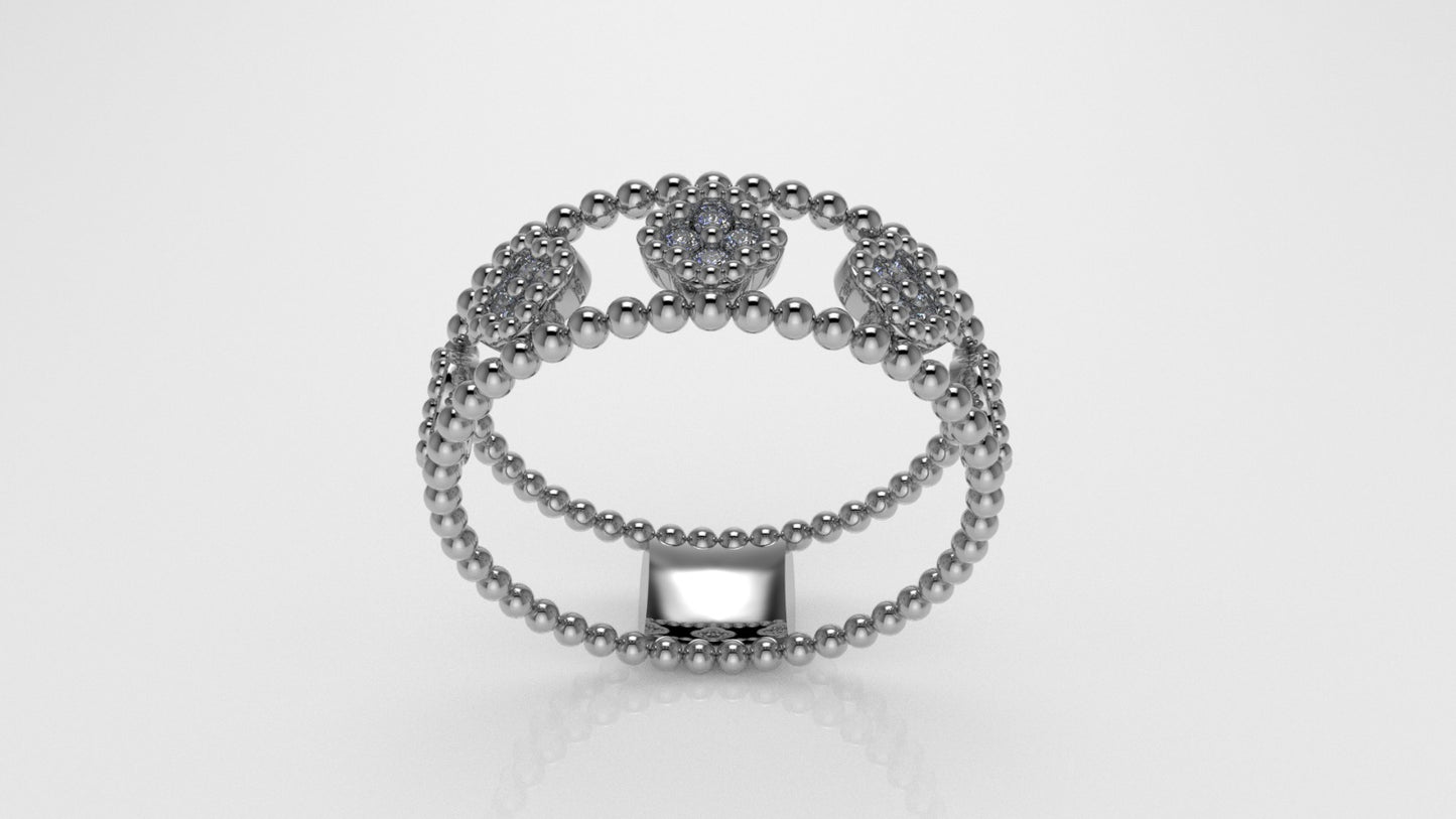 14K Gold Ring with 20 Diamonds, STT: Prong and Bezel, Filigree, 5 Clover