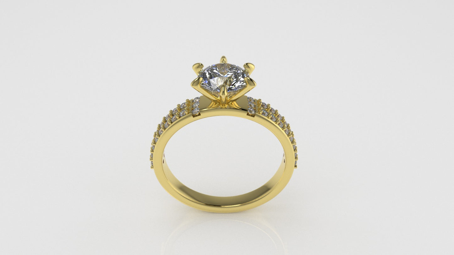 14K Gold Solitaire Ring with 39 Diamonds, STT: 6-Prong and Cut Chanel