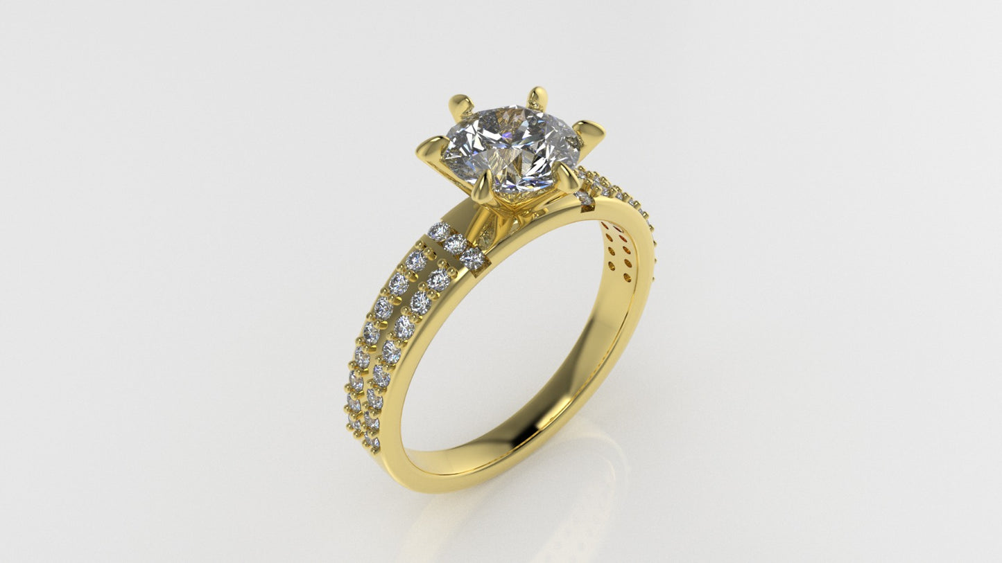 14K Gold Solitaire Ring with 39 Diamonds, STT: 6-Prong and Cut Chanel