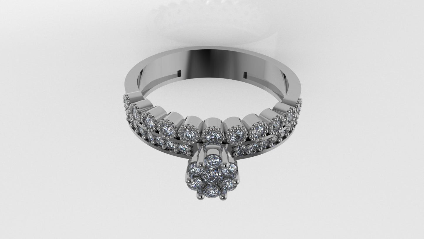 14K Gold Ring with 32 Diamonds, STT: Prong and Cut Chanel, Filigree, Diamond Mounted Toch Stt