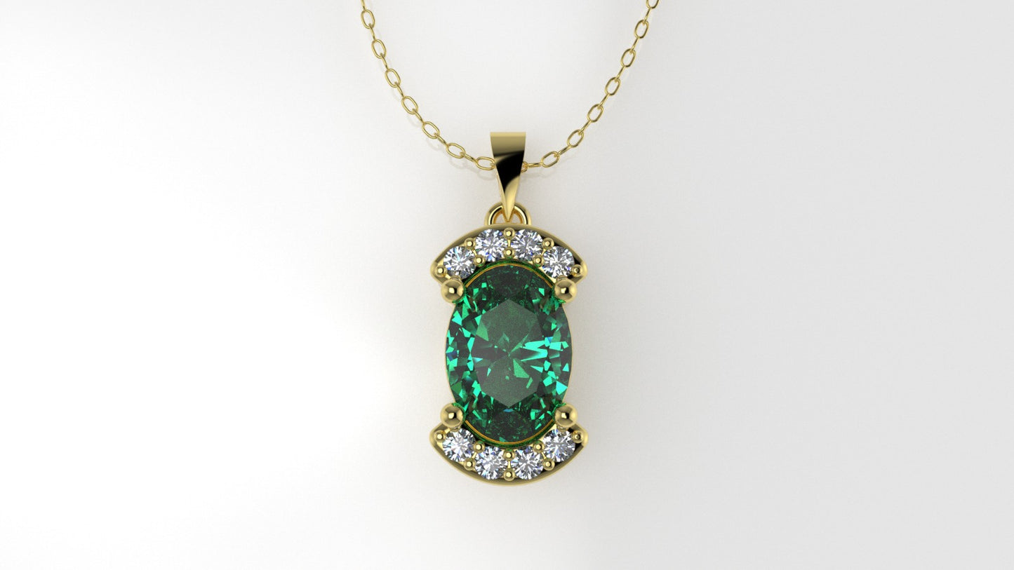 14K Gold Pendant with 9 Stones, STT: 4-Prong, Only Pendant