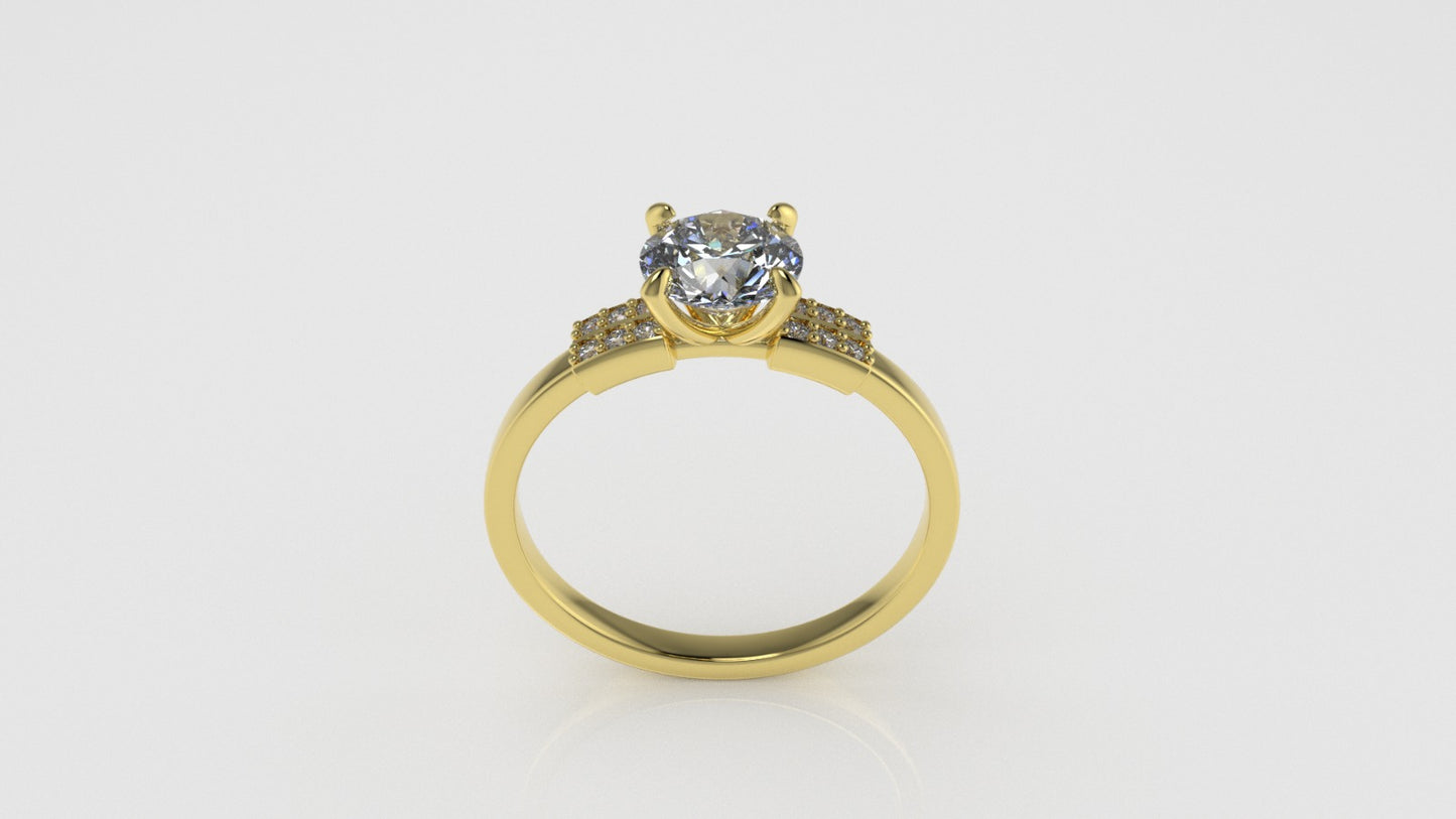 14K Gold Solitaire Ring with 13 Diamonds, STT: 4-Prong
