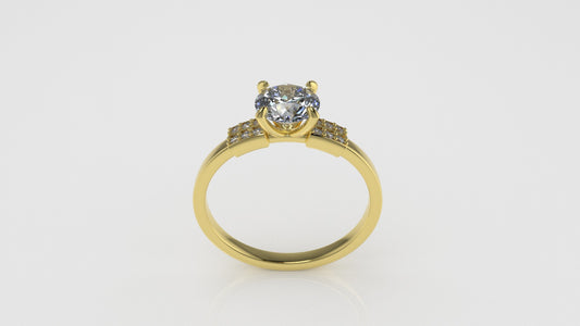 14K Gold Solitaire Ring with 13 Diamonds, STT: 4-Prong