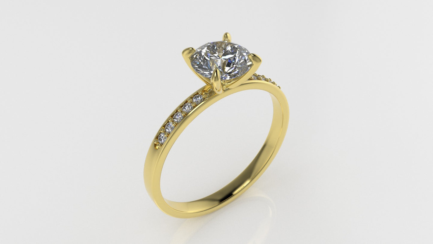 14K Gold Solitaire Ring with 11 Diamonds, STT: 4-Prong, Cut Chanel