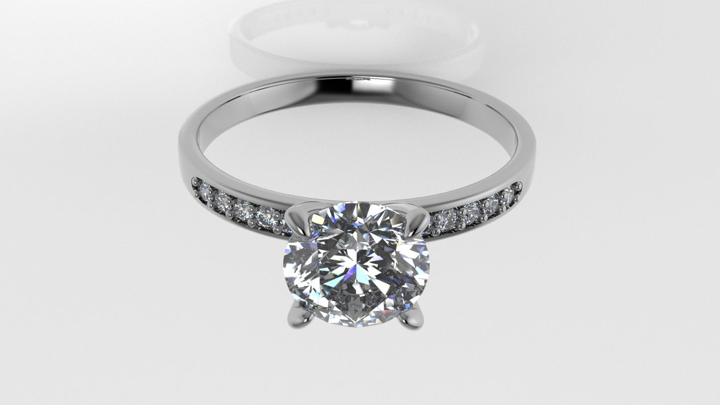 14K Gold Solitaire Ring with 11 Diamonds, STT: 4-Prong, Cut Chanel