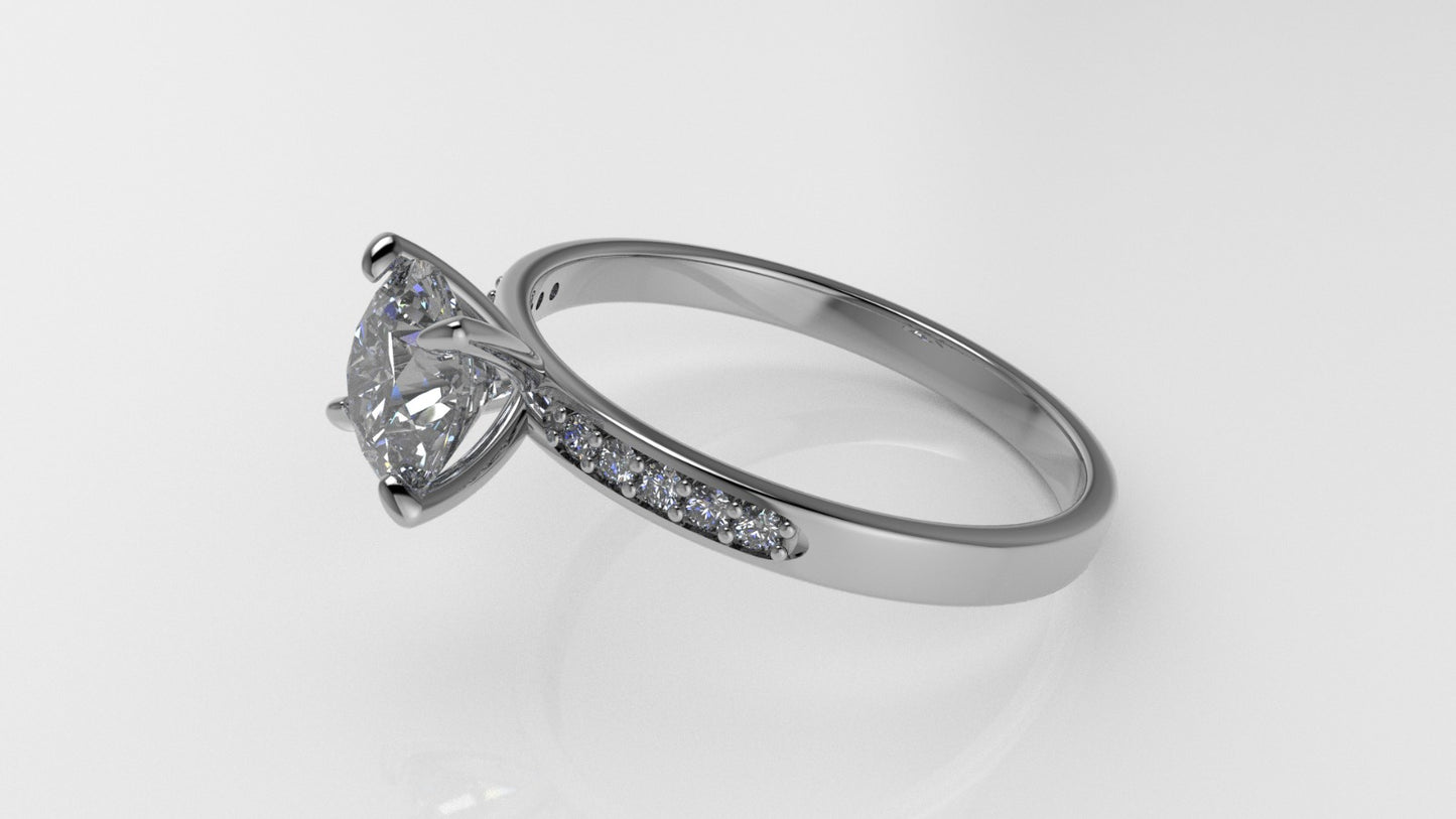 14K Gold Solitaire Ring with 11 Diamonds, STT: 4-Prong, Cut Chanel