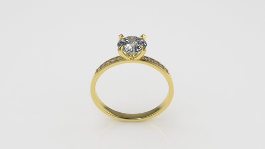 14K Gold Solitaire Ring with 11 Diamonds, STT: 4-Prong, Cut Chanel