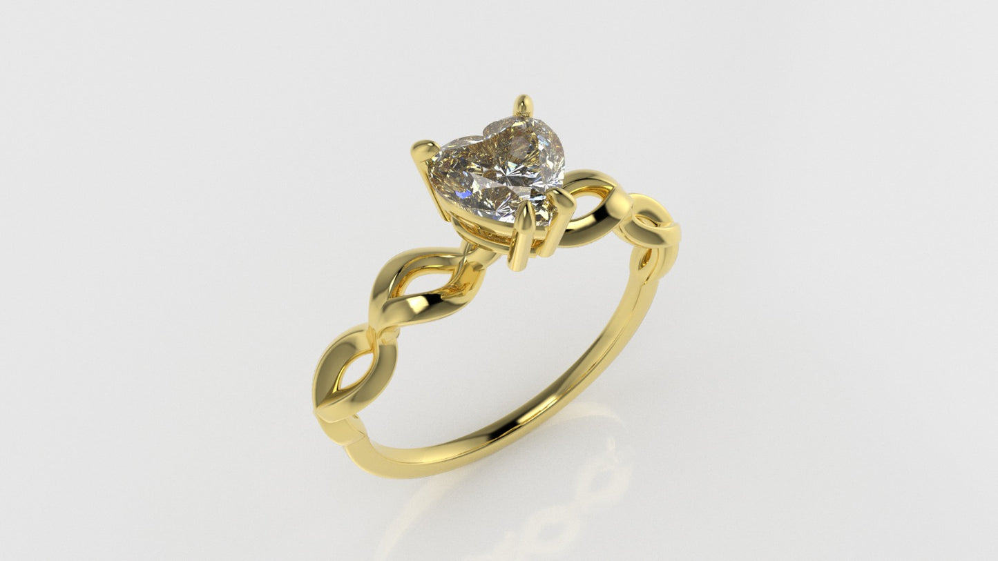 14K Gold Solitaire Ring with 1 Diamond Heart, STT: 4-Prong