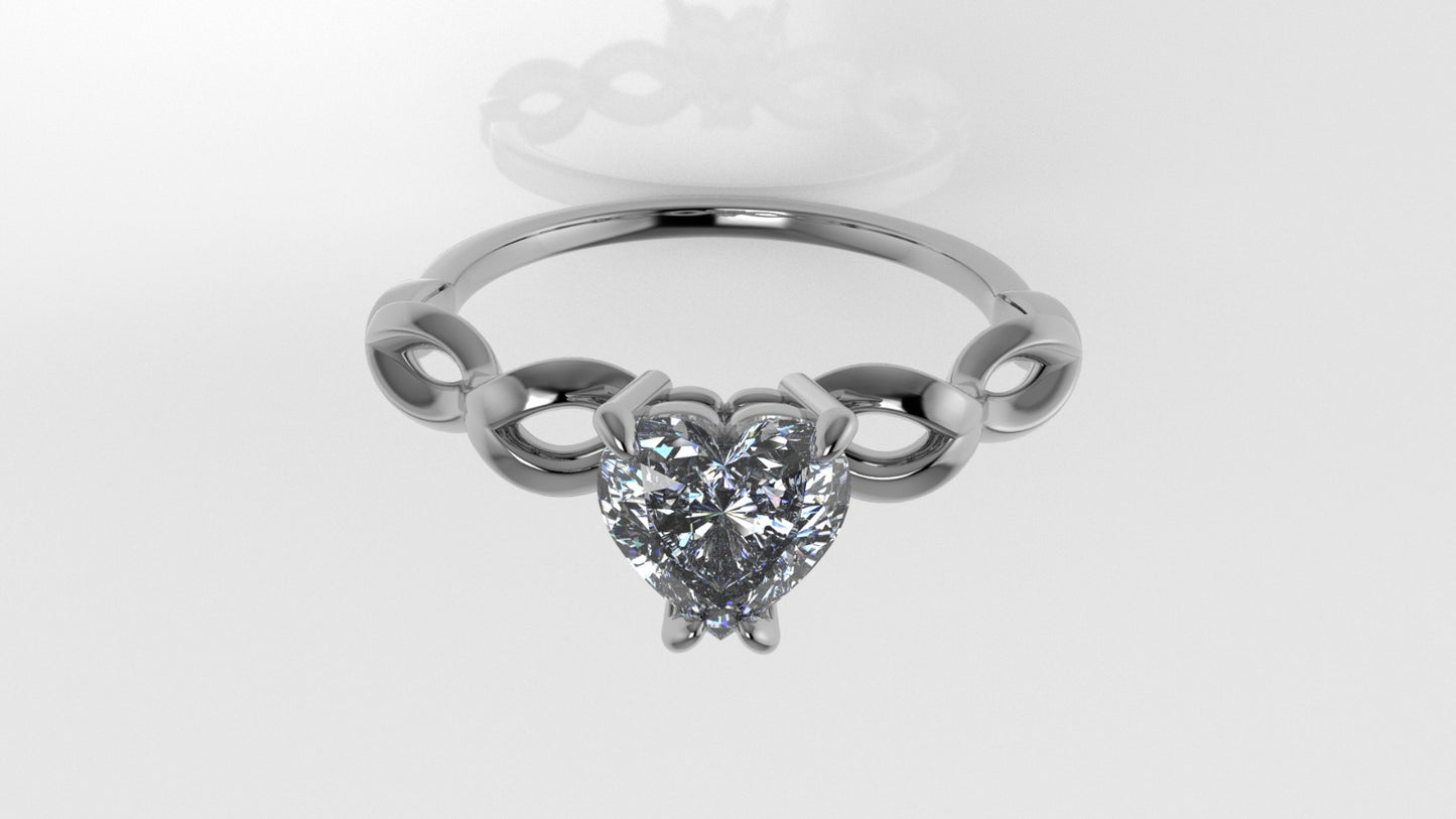 14K Gold Solitaire Ring with 1 Diamond Heart, STT: 4-Prong