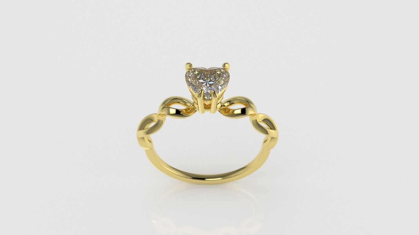 14K Gold Solitaire Ring with 1 Diamond Heart, STT: 4-Prong