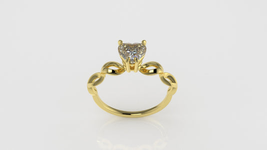 14K Gold Solitaire Ring with 1 Diamond Heart, STT: 4-Prong