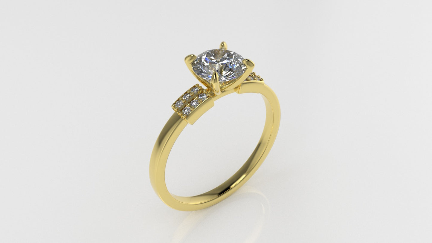 14K Gold Solitaire Ring with 13 Diamonds, STT: 4-Prong