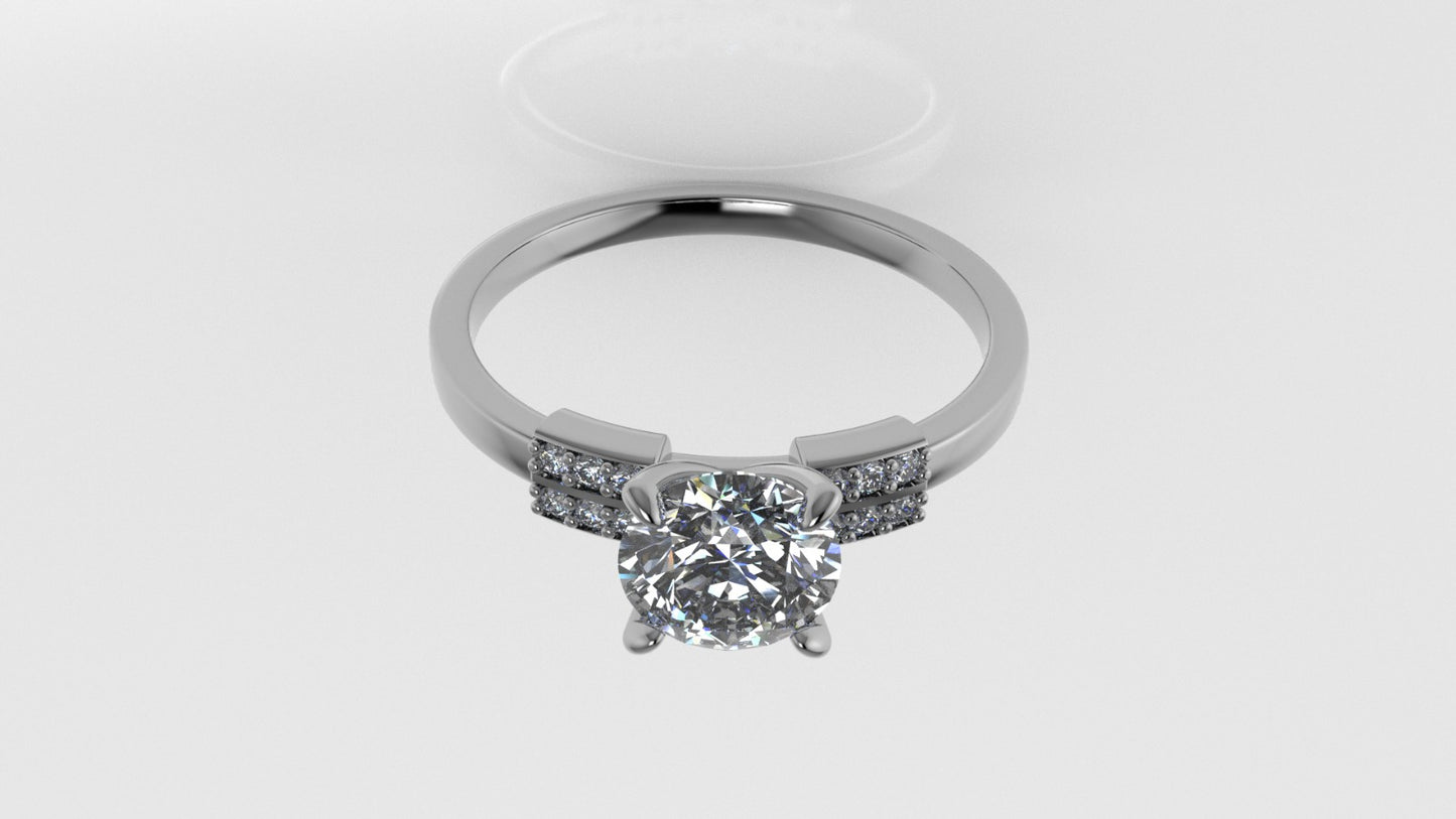 14K Gold Solitaire Ring with 13 Diamonds, STT: 4-Prong