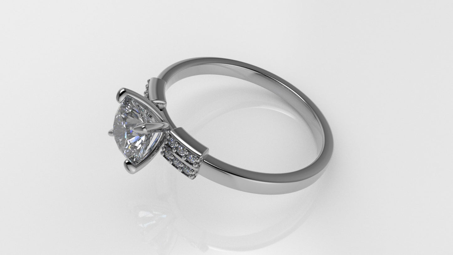 14K Gold Solitaire Ring with 13 Diamonds, STT: 4-Prong