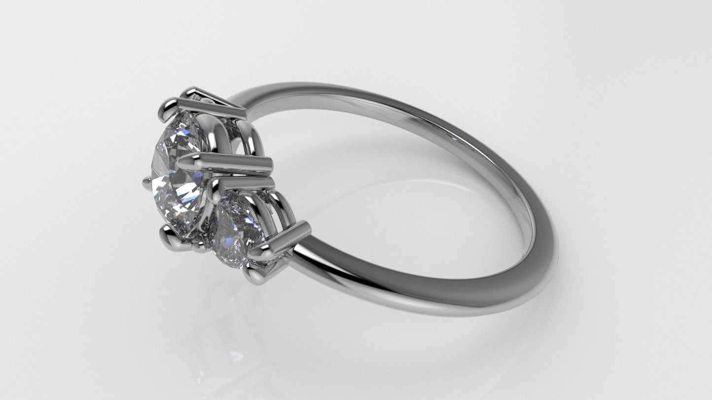 14K Gold Ring with 3 Diamonds, STT: 3-Prong and 4-Prong