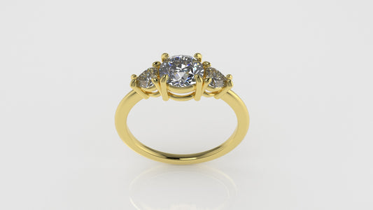 14K Gold Ring with 3 Diamonds, STT: 3-Prong and 4-Prong