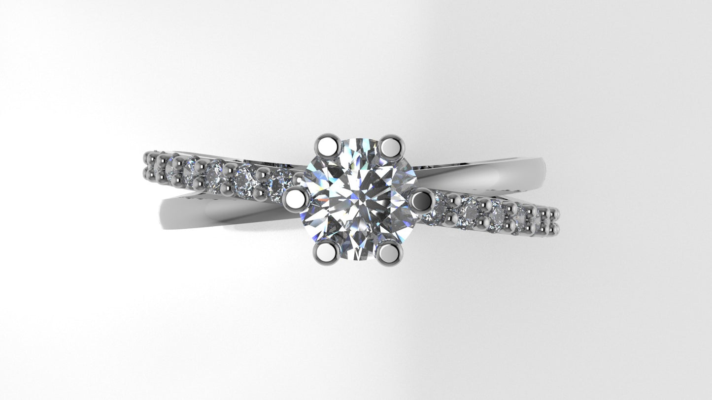 14K Gold Solitaire Ring with 19 Diamonds, STT: 6-Prong