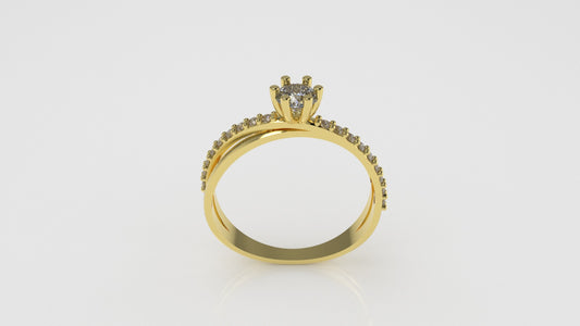 14K Gold Solitaire Ring with 19 Diamonds, STT: 6-Prong