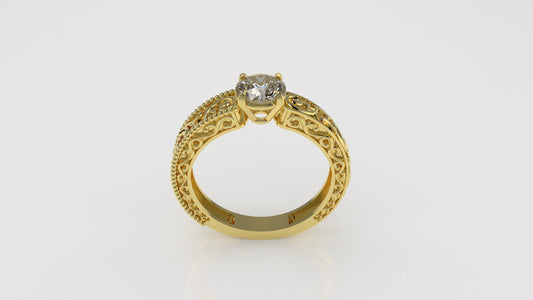 14K Gold Solitaire Ring with 1 Diamond, STT: 4-Prong