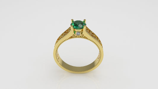 14K Gold Solitaire Ring with 25 Stones, STT: 4-Prong and Bezel, Filigree