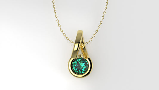 14K Gold Pendant with 1 Emerald, STT: 1-Prong and Bezel, Only Pendant