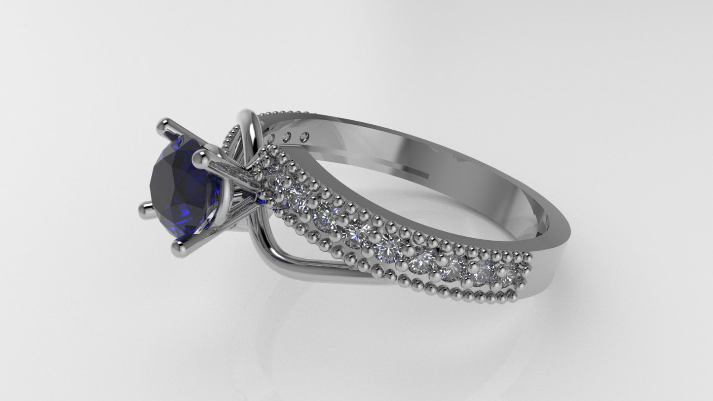 14K Solitaire Ring with 19 Stones, Stt: Prong, Filigree