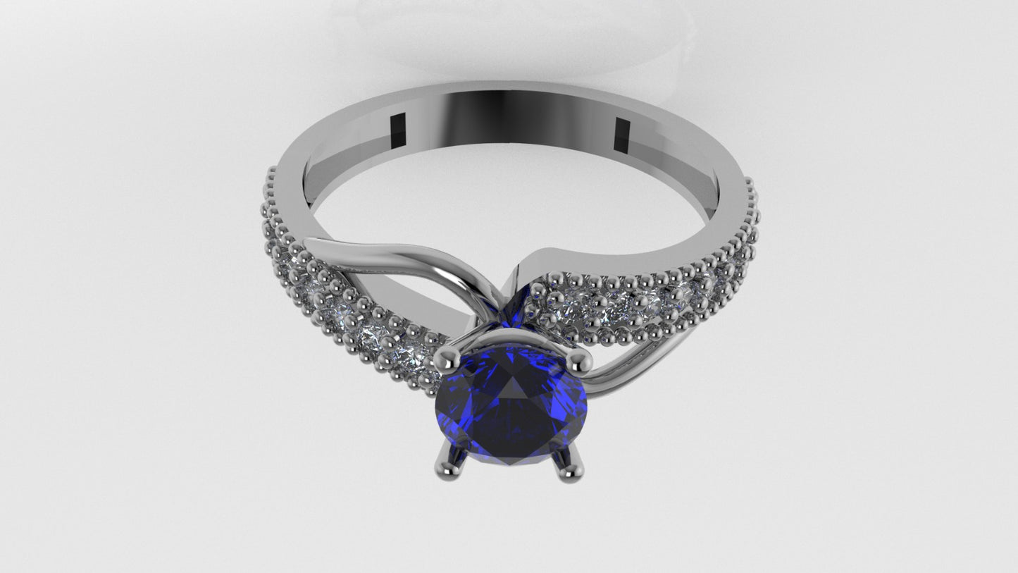14K Solitaire Ring with 19 Stones, Stt: Prong, Filigree