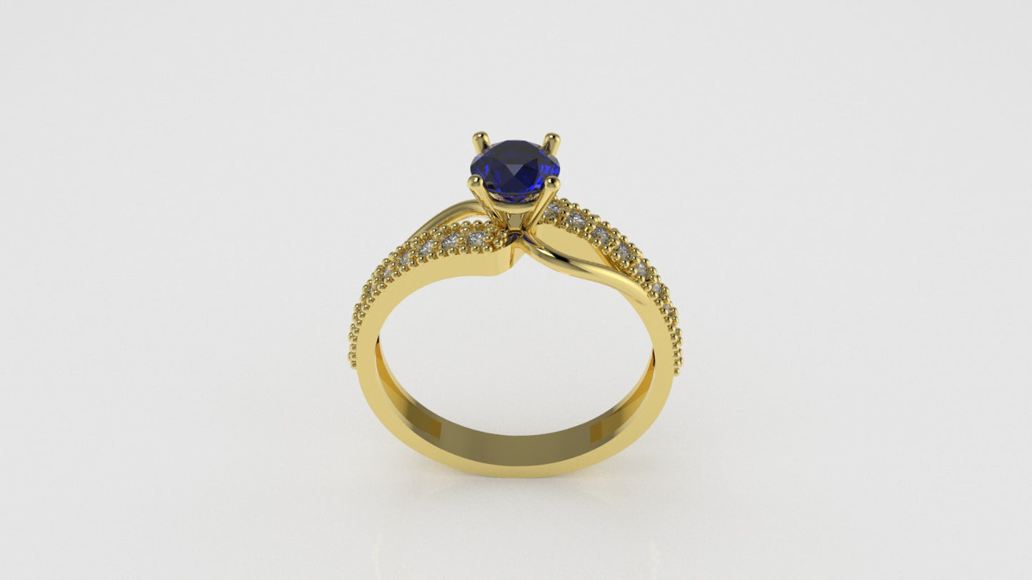 14K Solitaire Ring with 19 Stones, Stt: Prong, Filigree