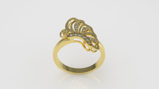 14K Gold Ring with 13 Diamonds, Stt: Prong, Butterfly Style