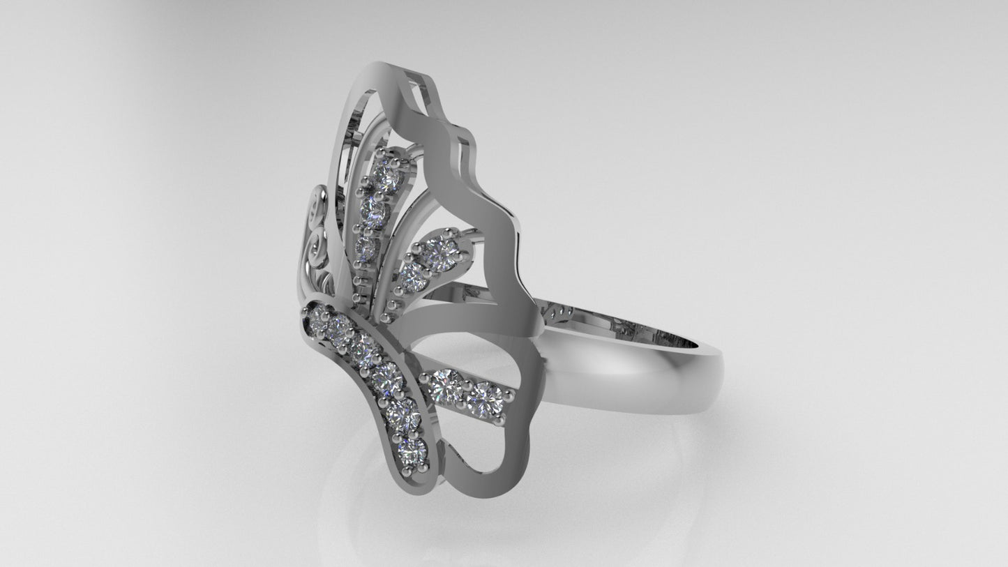 14K Gold Ring with 13 Diamonds, Stt: Prong, Butterfly Style