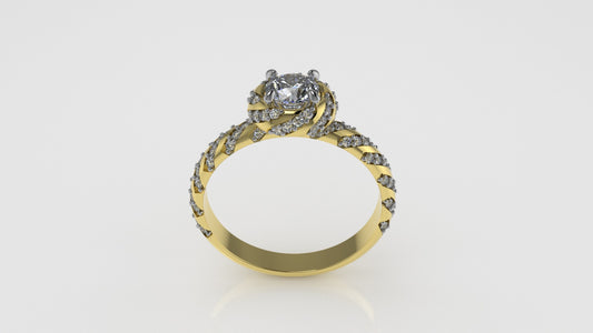 14K Solitaire Gold Ring with 87 Diamonds, Stt: Prong, Cut Chanel
