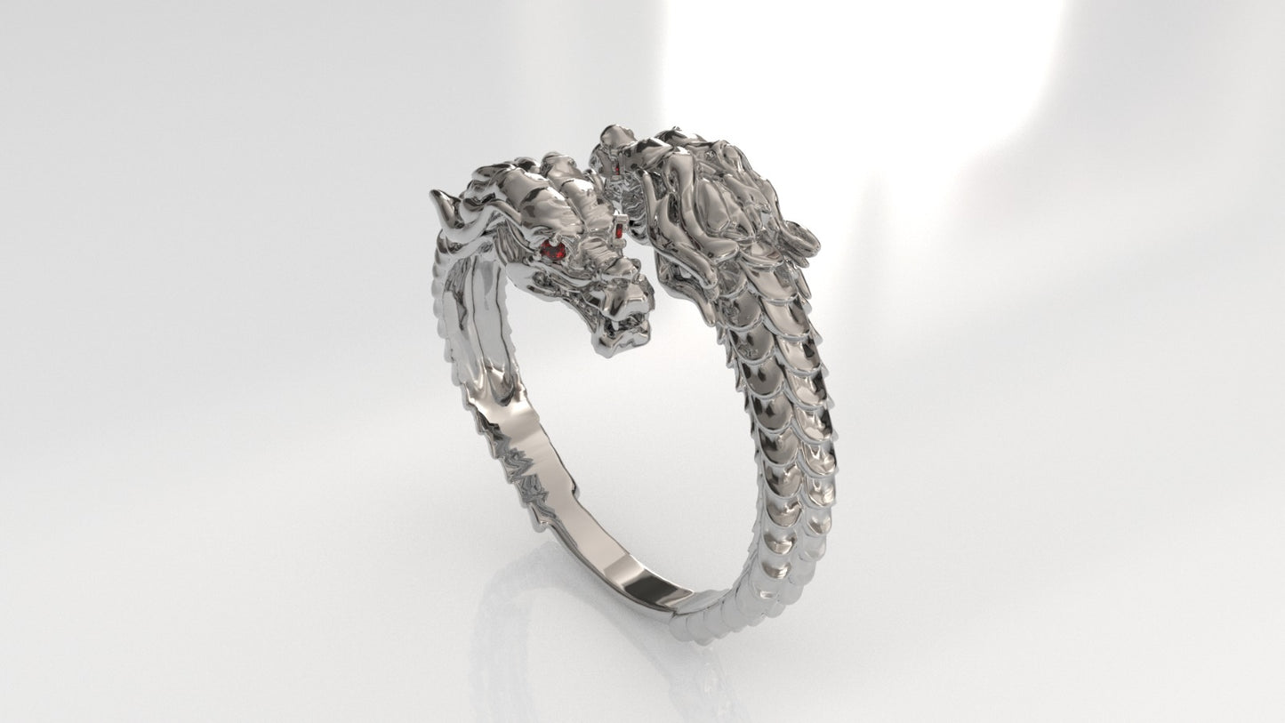 14K Gold Ring with 4 Ruby, Stt: 2-Prong, Dragon Head Style