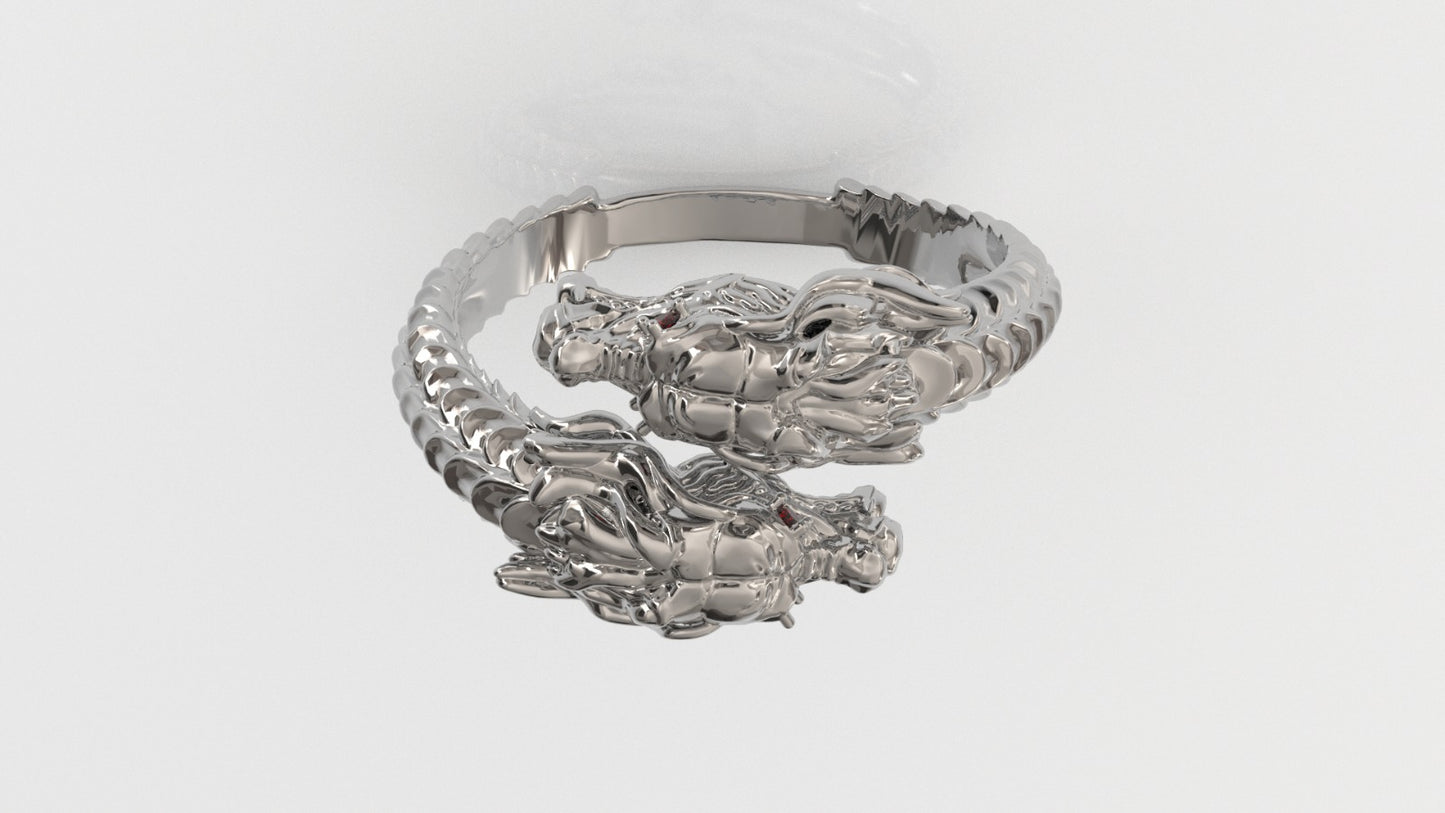 14K Gold Ring with 4 Ruby, Stt: 2-Prong, Dragon Head Style