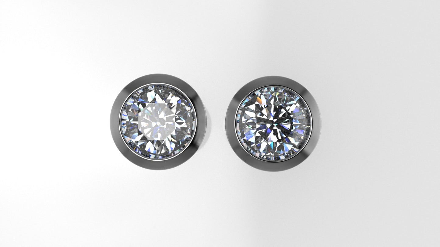 14K Gold Earrings with 2 Diamonds, "STT: Bezel", Push Back
