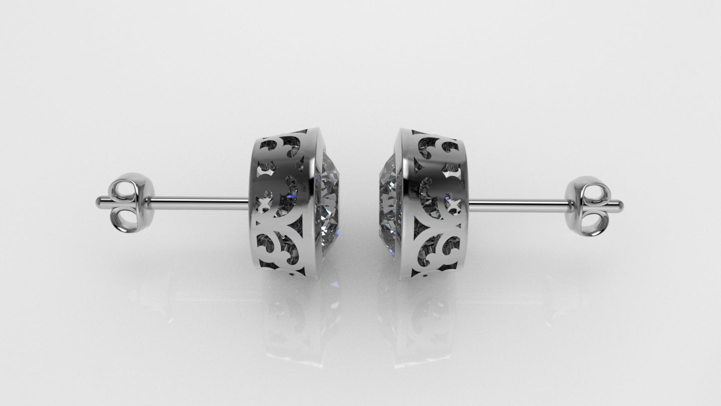 14K Gold Earrings with 2 Diamonds, "STT: Bezel", Push Back