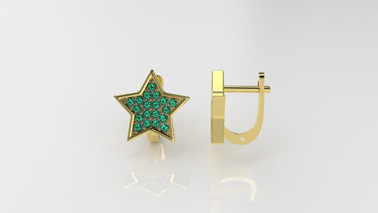 14K Gold Earrings with 38 Emeralds, "STT: Prong"