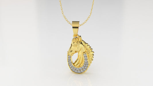 14K Gold Pendant with 28 Diamonds, STT: Prong, Only Pendant, Horse Style