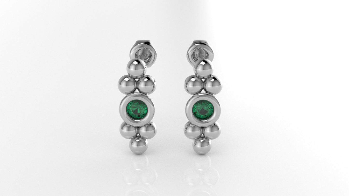 14K Gold Earrings with 2 Emeralds, "STT: Bezel", Push Back